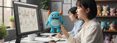 Design and sampling team creating plush prototypes