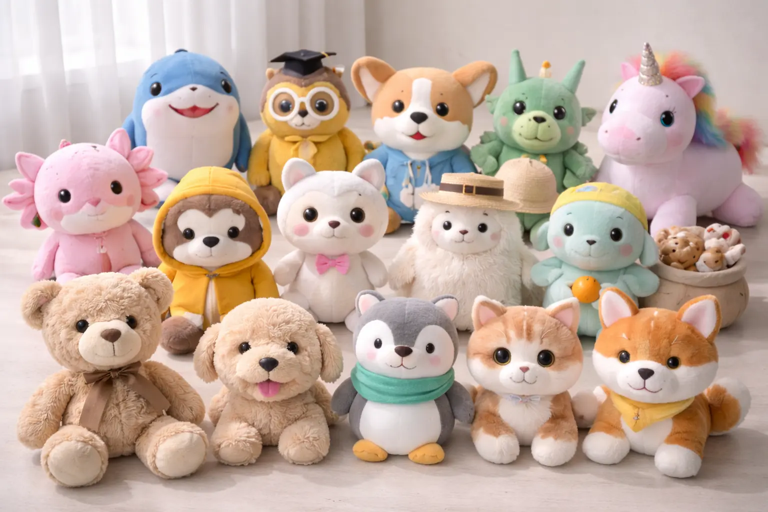 Custom plush toys for brand mascots, character collections, and promotional programs