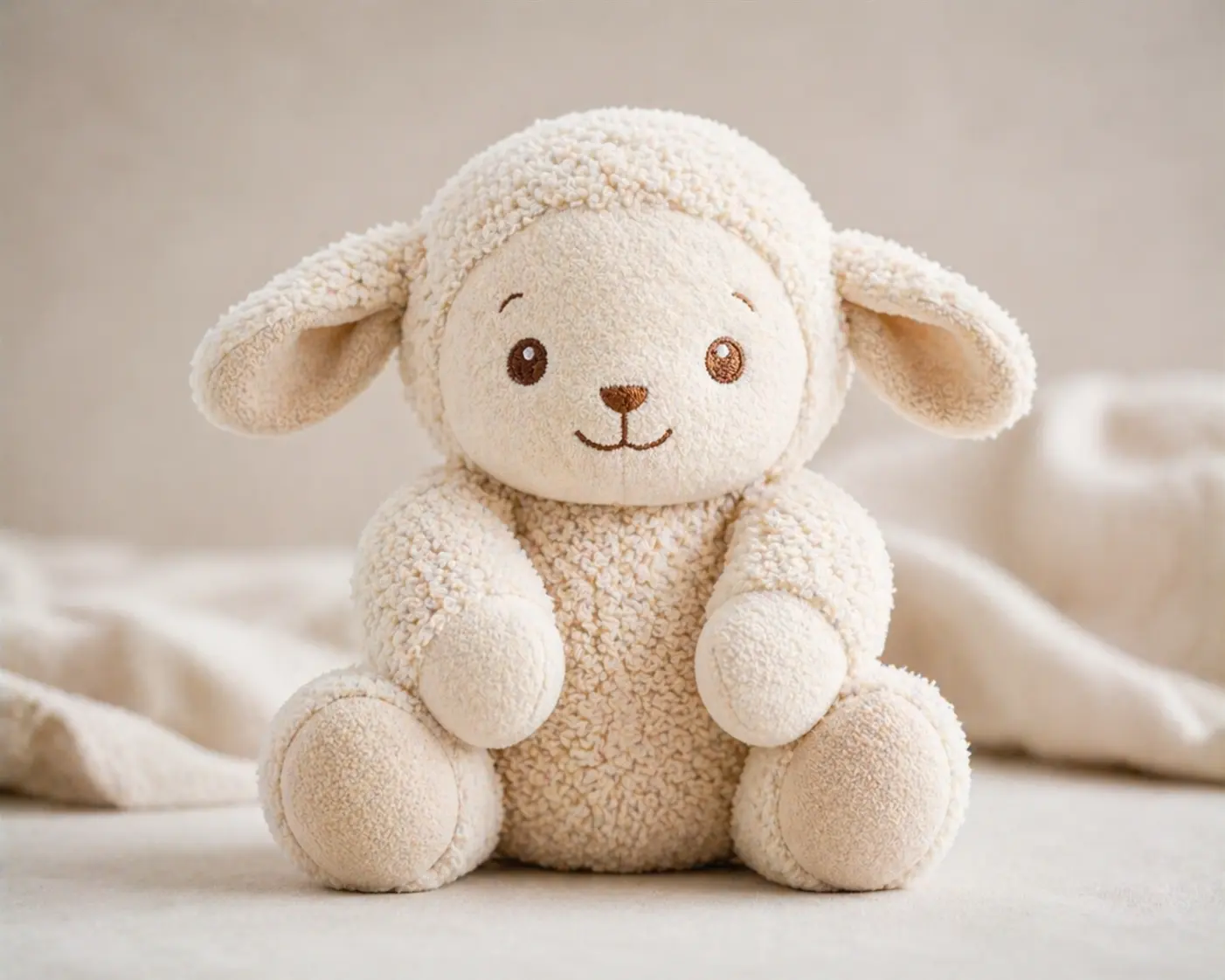 Baby plush toys with embroidered features