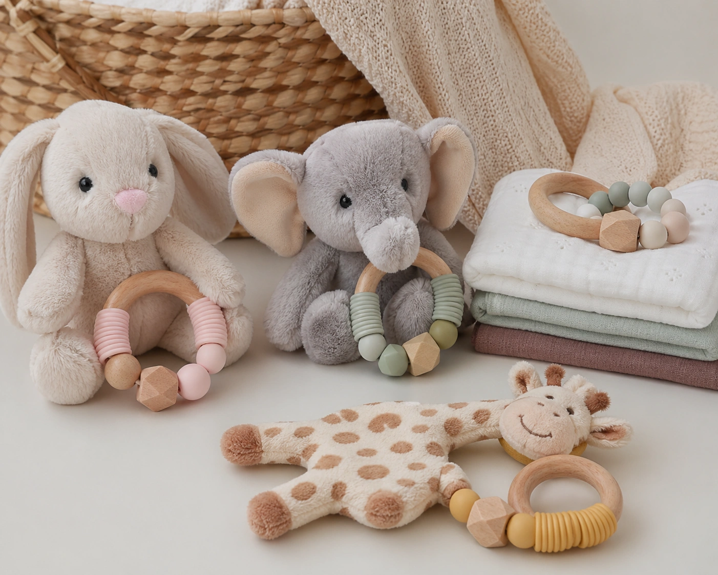 Baby teething plush accessories and soft teething toys