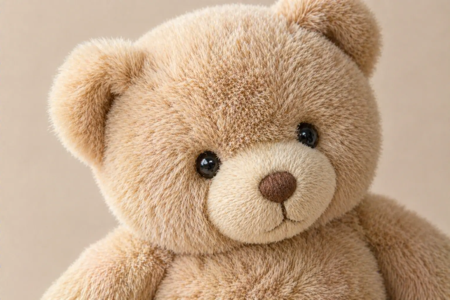 Premium bear plush product detail photo showing long pile texture and refined finishing