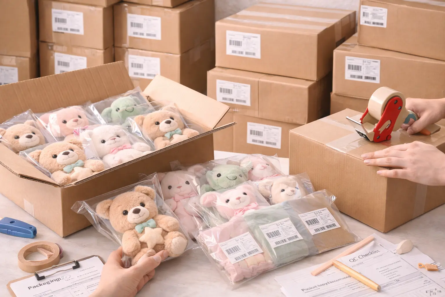 Bulk production and shipment workflow for custom plush products