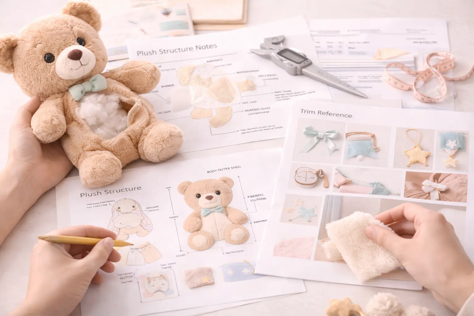 Design and engineering review for plush structure, materials, and manufacturability