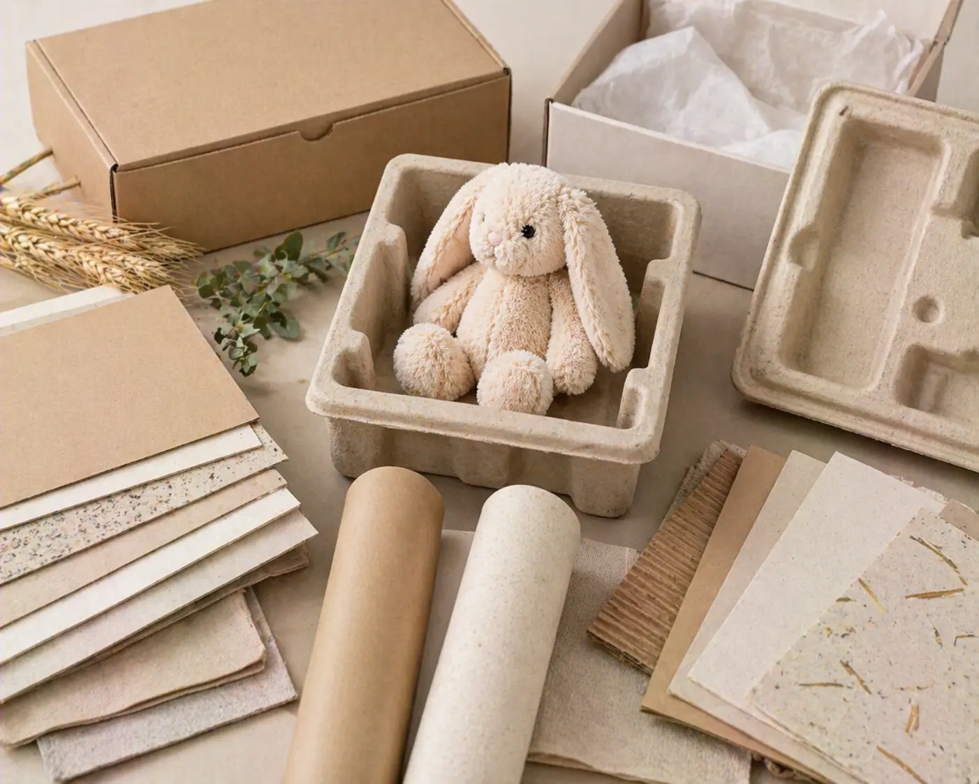 Eco-friendly packaging materials and sustainable paper options for plush products