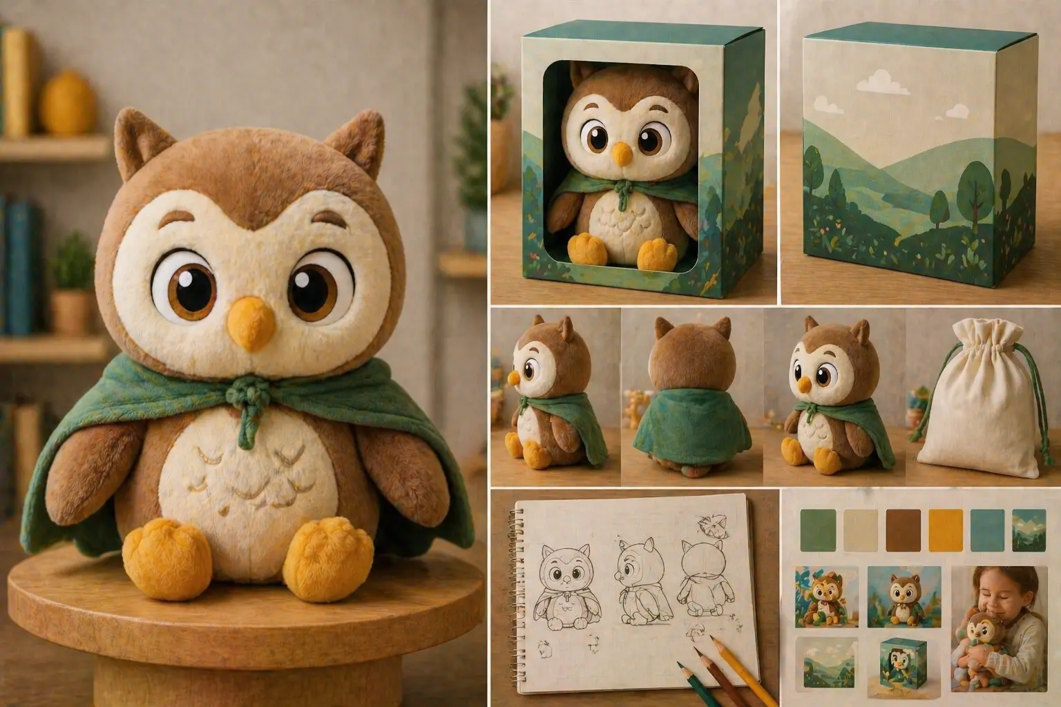 Educational brand mascot plush with child-safe design and branded packaging