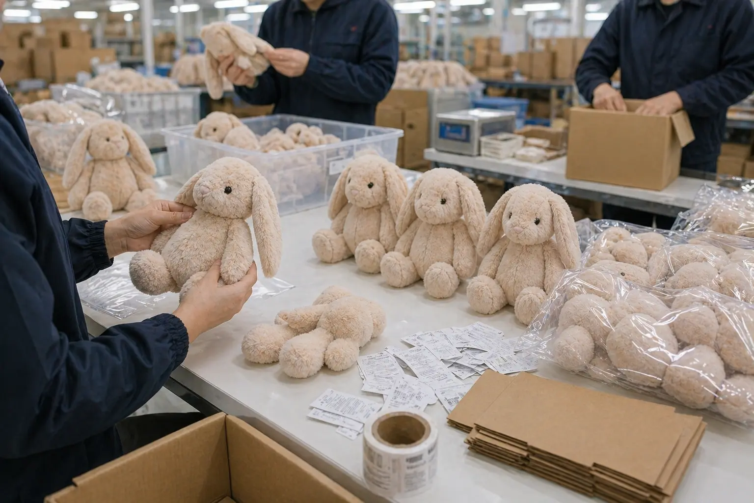 OEM plush toy quality control, packaging, and shipment preparation