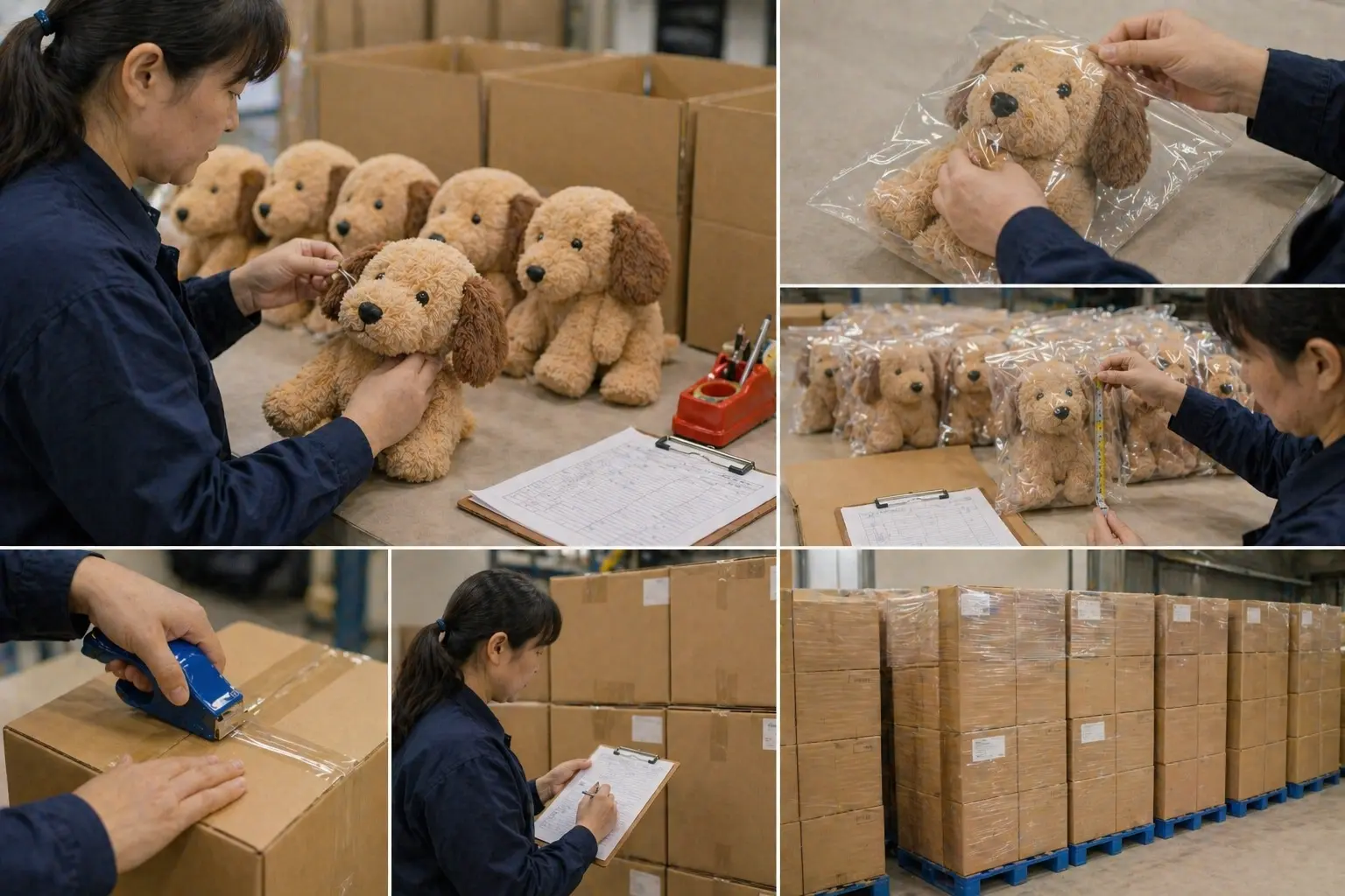 Final quality control inspection for pet plush toy packaging
