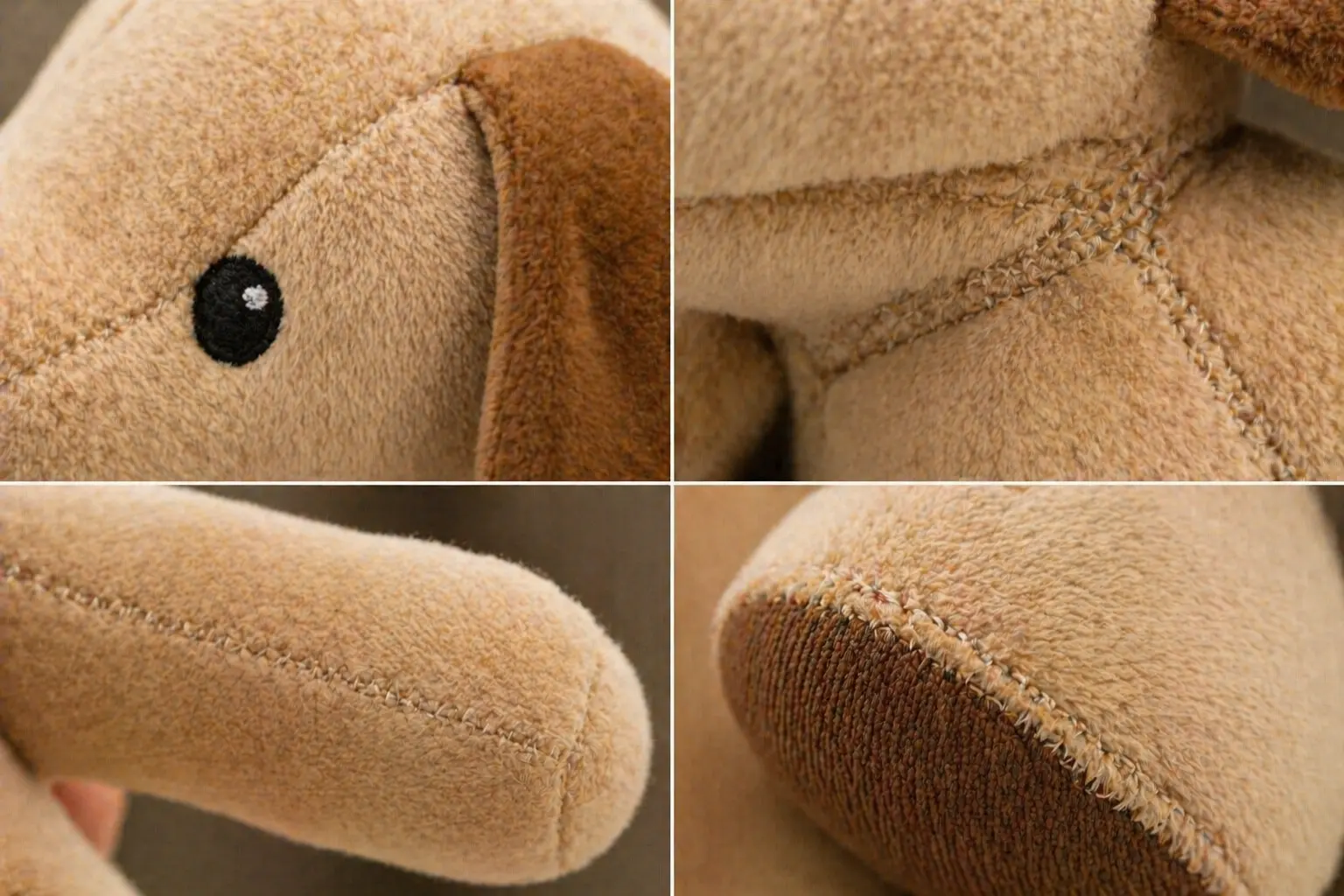 Reinforced stitching detail on pet plush toy