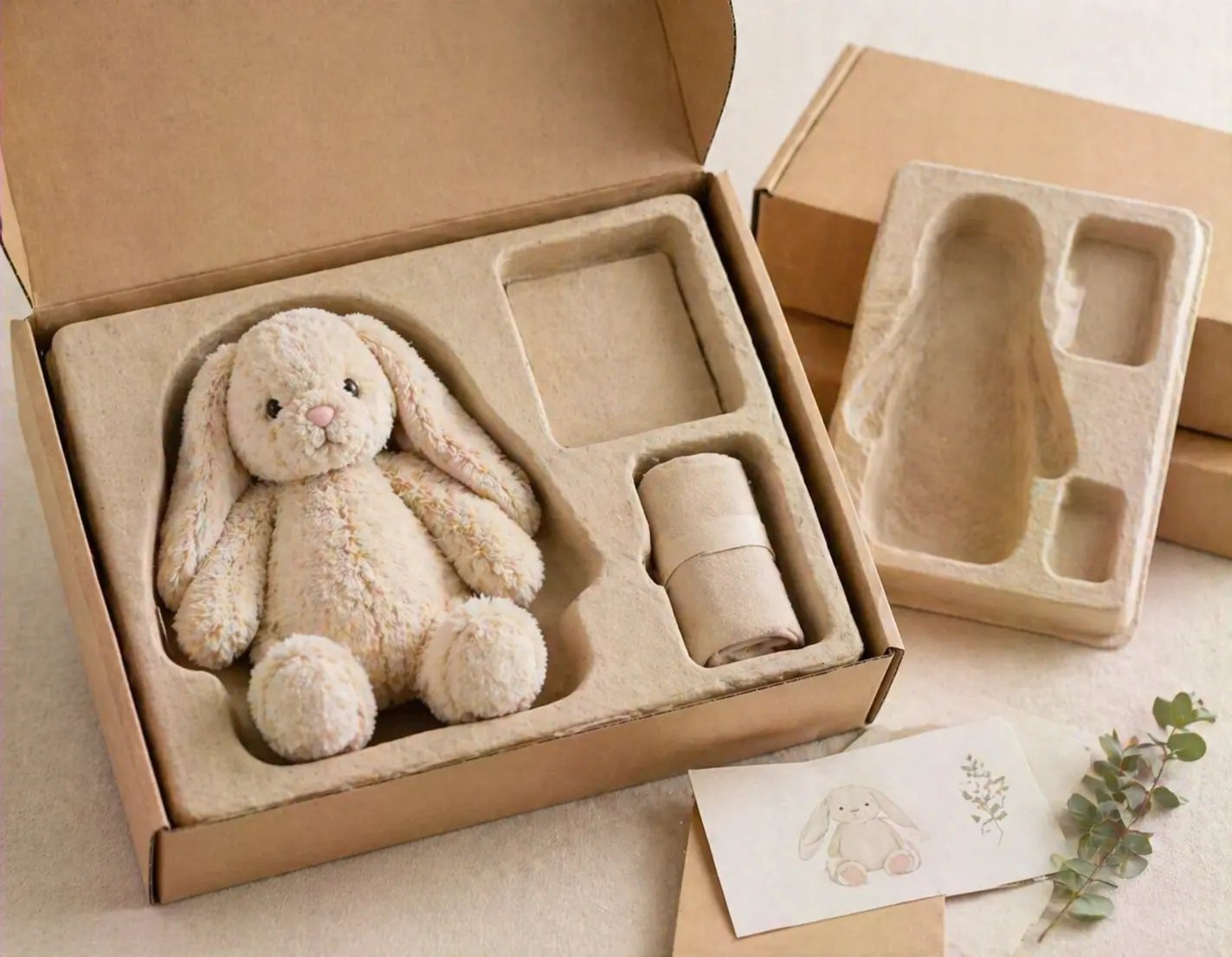Molded pulp insert eco packaging for plush products