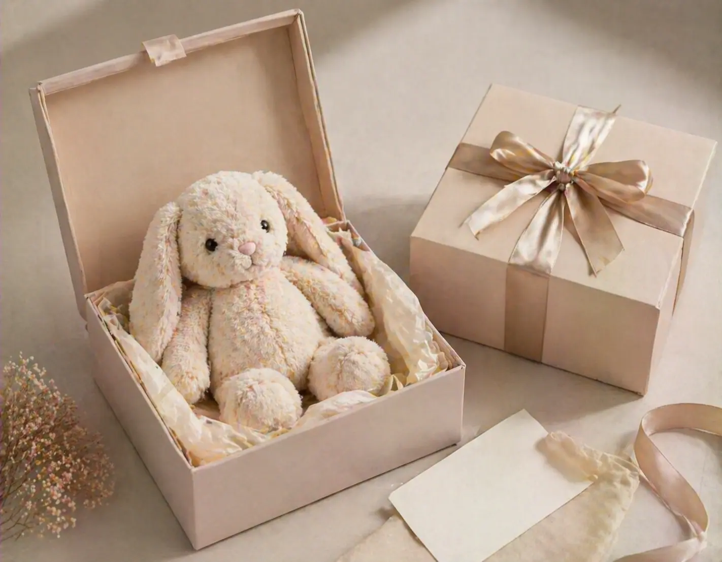 Rigid gift box packaging with inserts for plush products