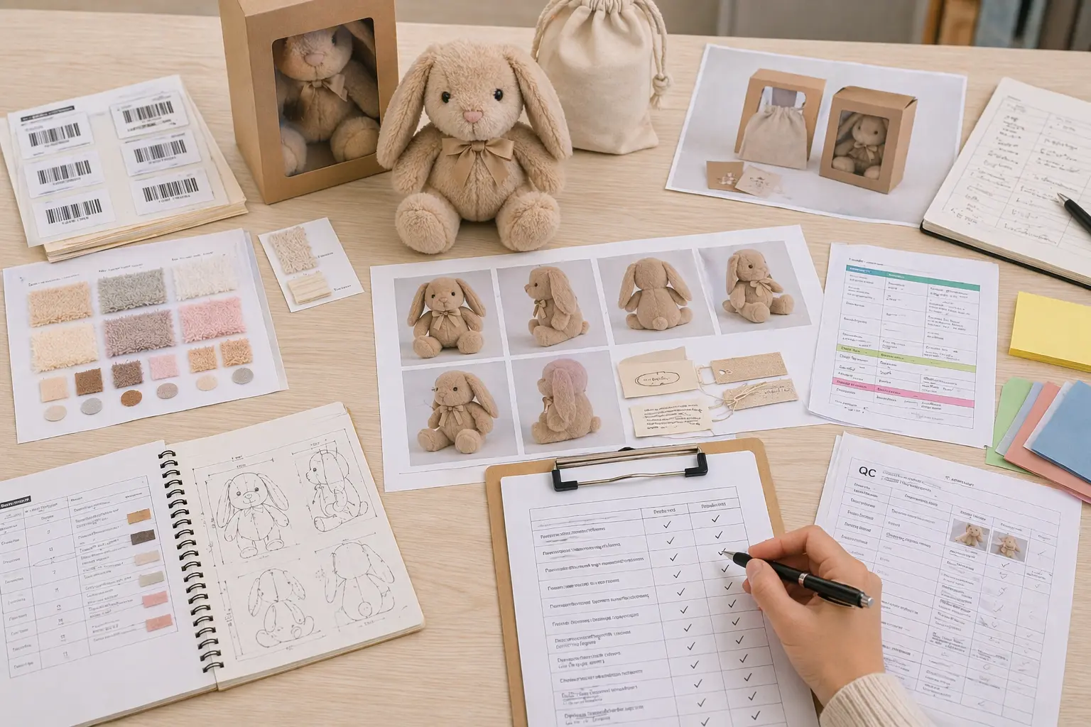 Pre-production alignment for plush labels, QC, and packaging