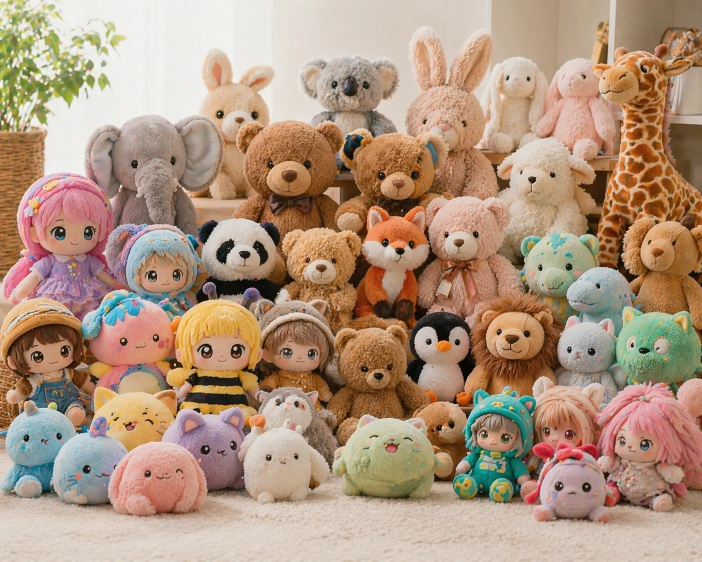 Plush toys category showing character plush, collectible plush, and classic stuffed toys