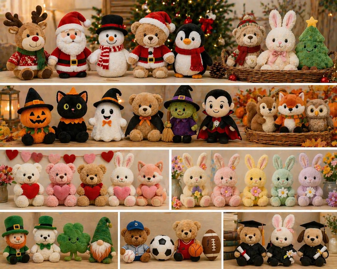 Seasonal plush product collection for holiday and campaign launches