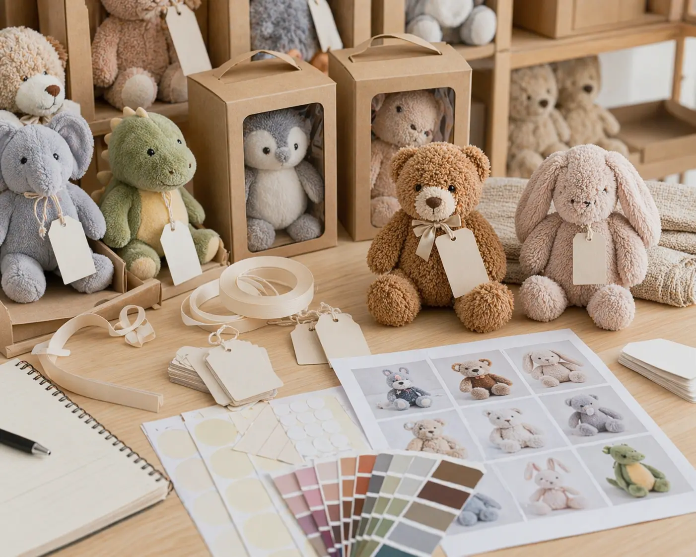 Retail-ready plush packaging with tags, labels, and assortment planning