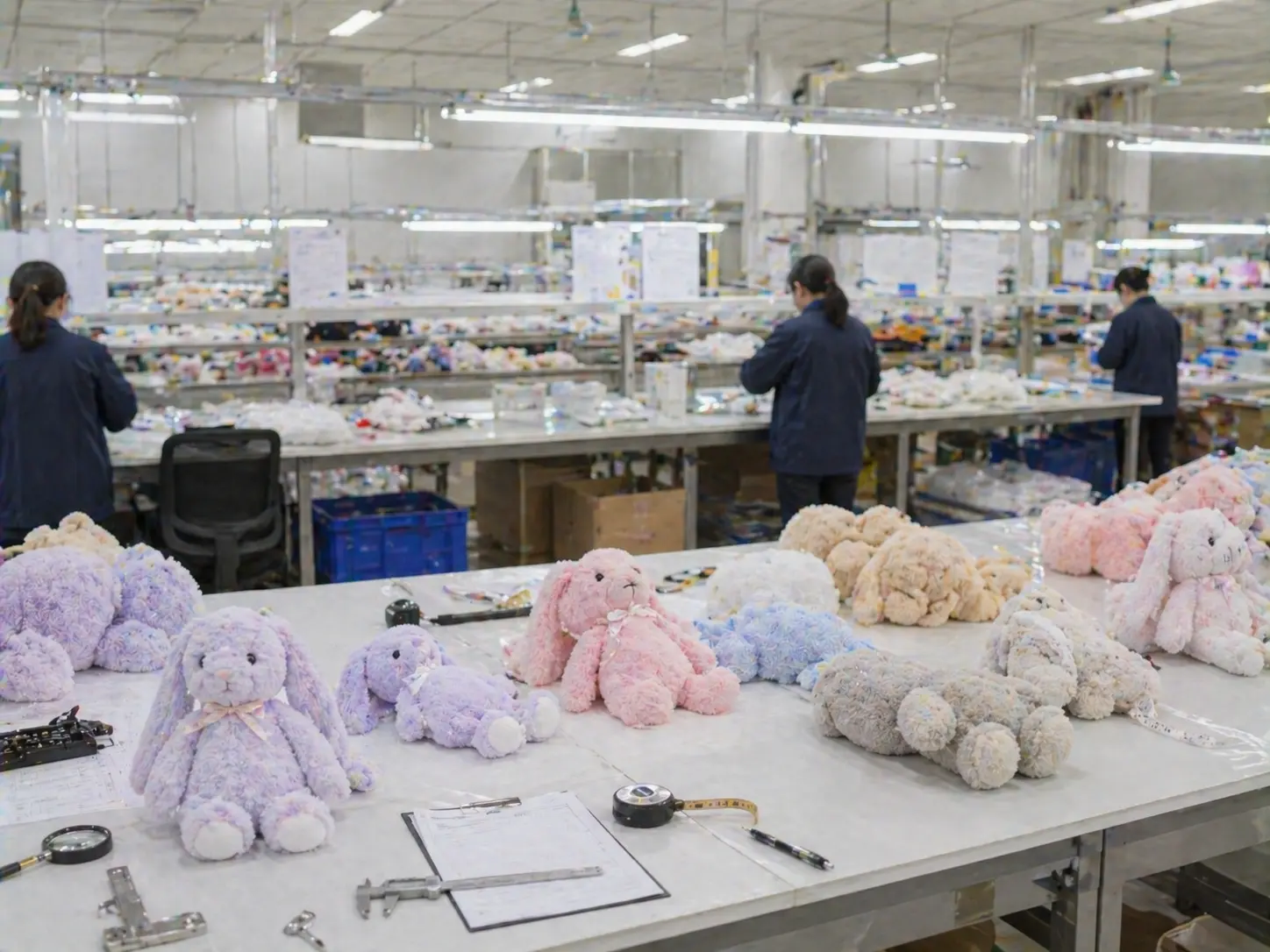 Quality control inspection area for plush manufacturing