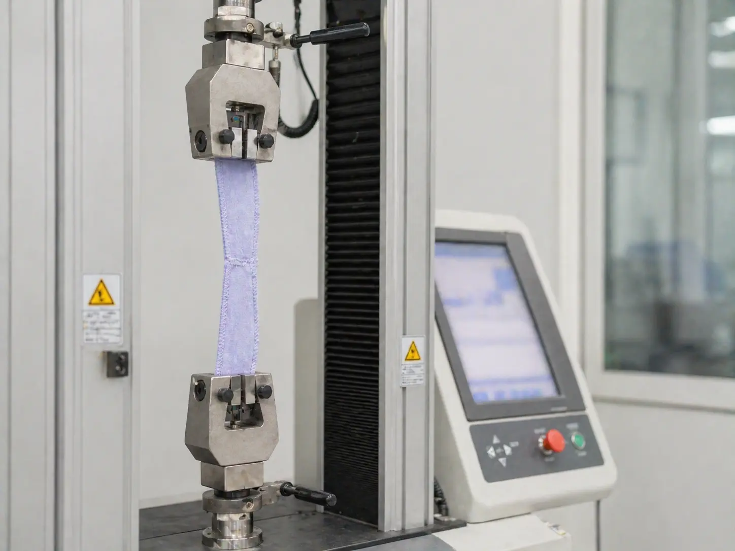 Tensile testing setup for seam strength and attachment security