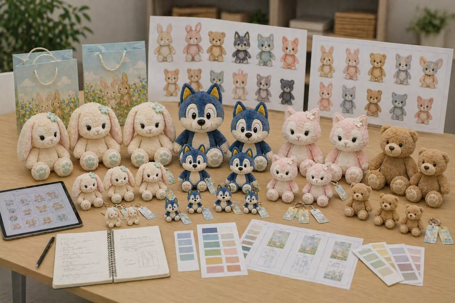 Retail plush assortment planning with multiple SKUs arranged for category and price-band review