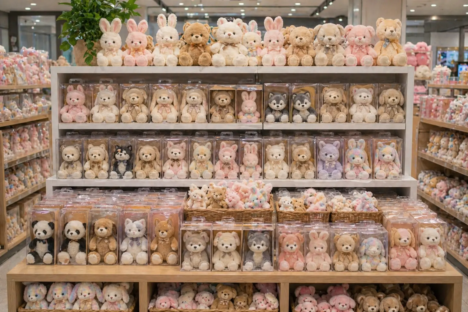 Chain store plush display with mass retail packaging