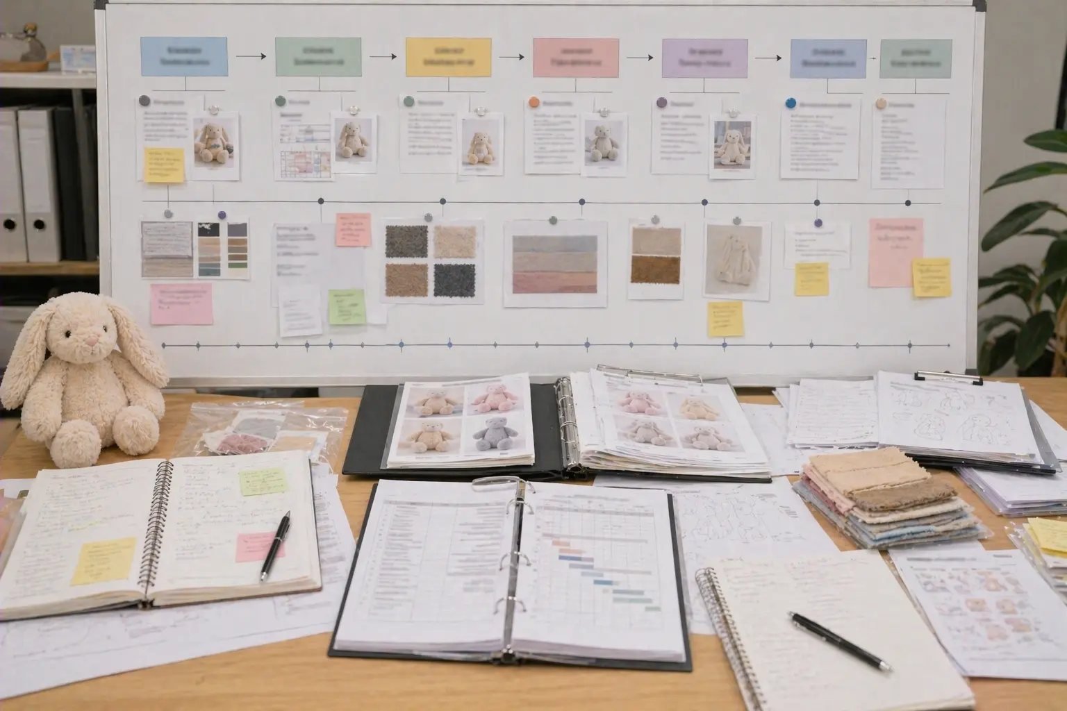Project timeline board with milestones, approvals, and production handoff notes