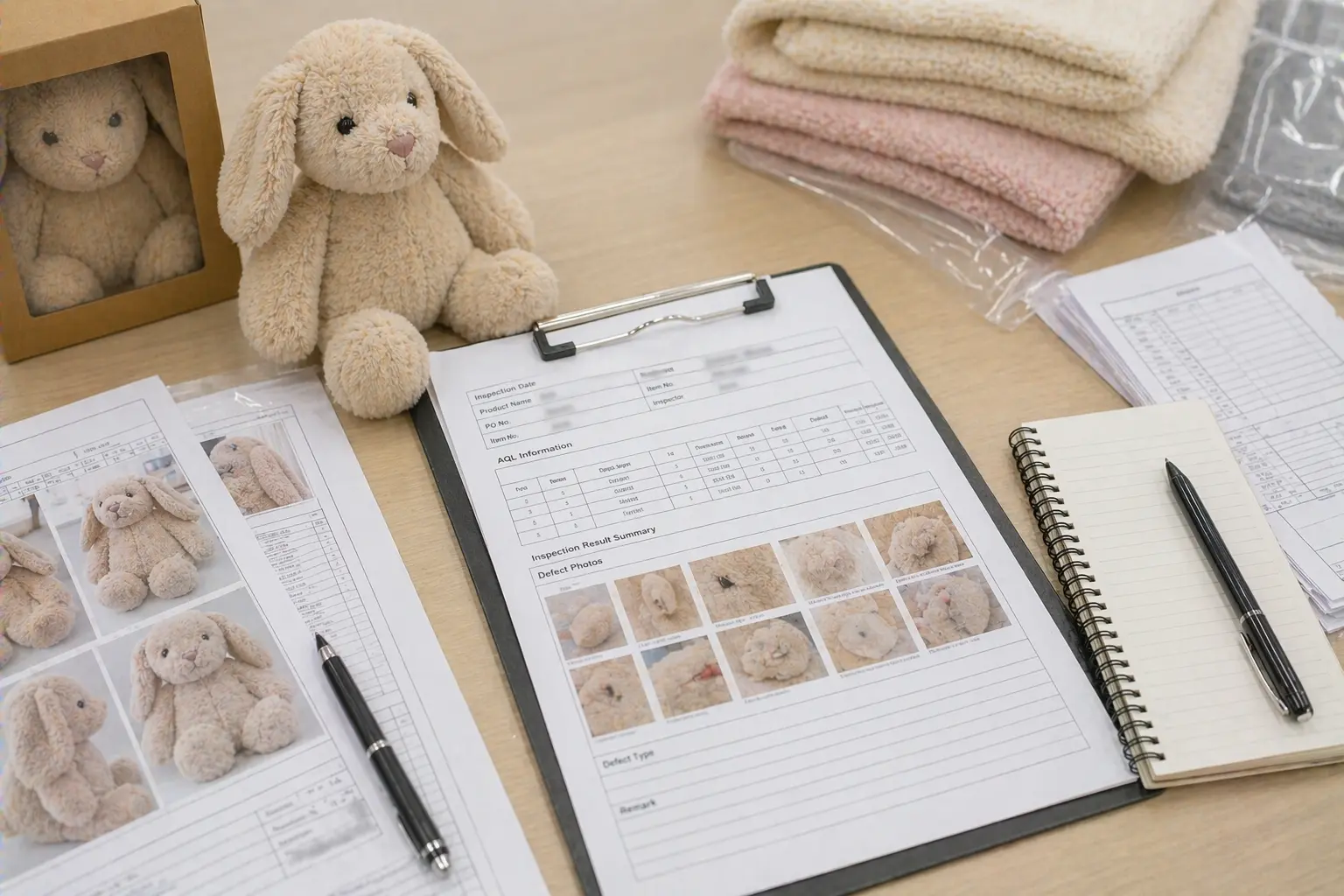 QC report sample with AQL planning, defect references, and result summary